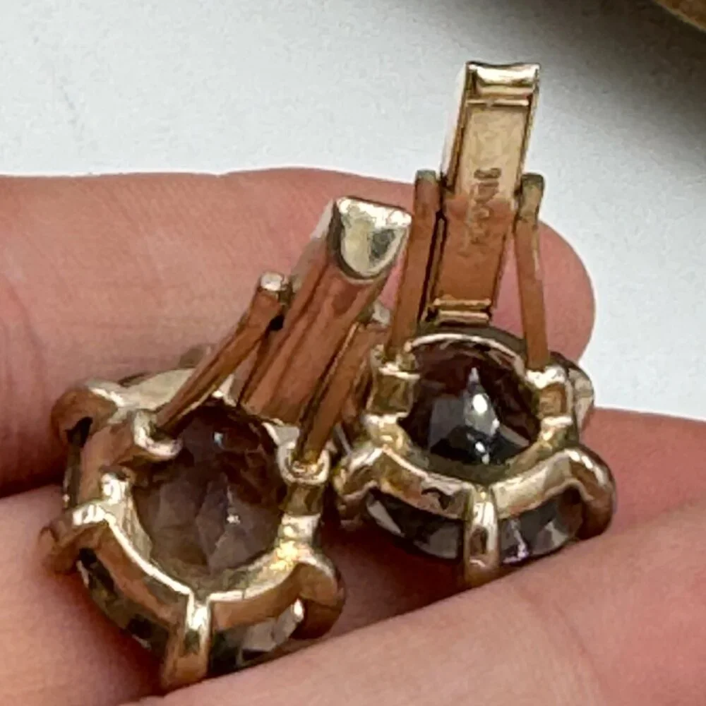 Vintage Swank Smoky Quartz Checkerboard Faceted Gold Tone Cufflinks
